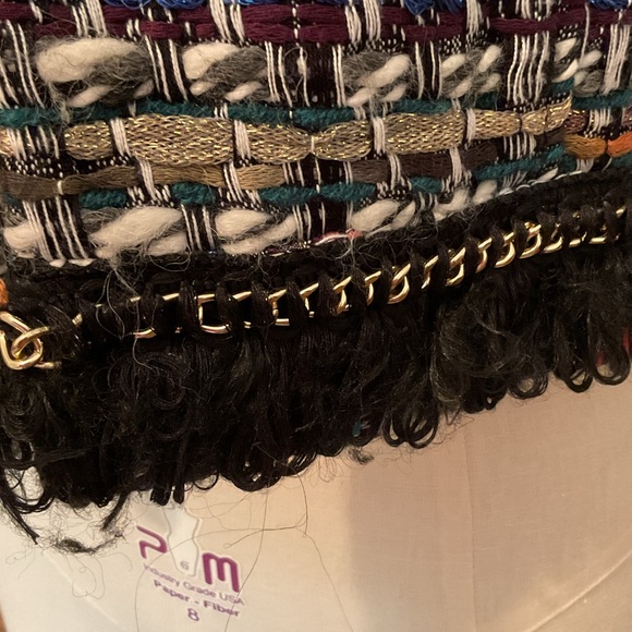 Milly Multi Colored Jacket with Black Fringe Detail and Gold Metal Roping. - Picture 4 of 14